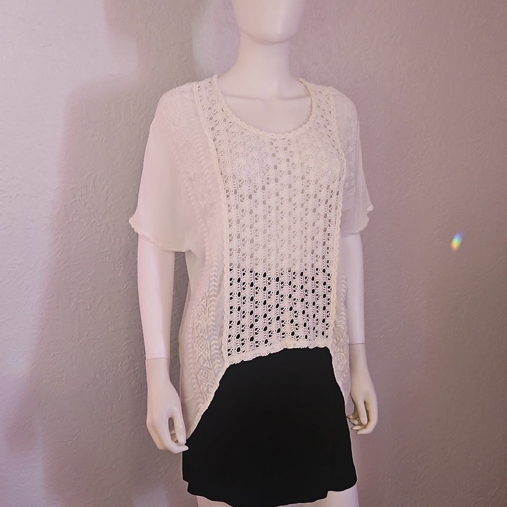MONTEAU Winter White Crochet Embroidered Assymetric Festival Tunic - Picture 2 of 10